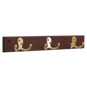 Wooden Mallet 3 Hook Wall Coat Rack Rail in Mahogany and Brass
