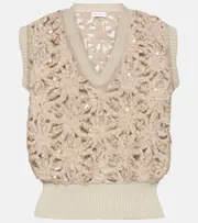 [Brunello Cucinelli] Brunello Cucinelli Sequined wool-blend sweater vest AU 16 neutrals