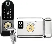 No Wiring Outdoor Waterproof Smart Lock TTlock Or Tuya Double Fingerprint Lock Digital Passcode Card Rim Electronic Door Lock(Double Tuya WIFI)