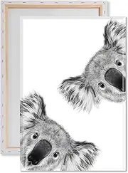 Koala Canvas Wall Art Koala Pictures for Nursery Cute Koala Poster Cute Animal Prints Animal Paintings for Nursery Baby Animal Artwork Children's Room Decoration Canvas Painting 16x24inch Wood Framed