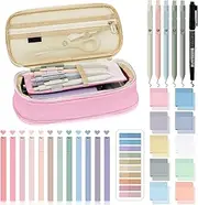 39 Pcs Aesthetic Book Annotation Kit Pencil Case Bag with Highlighter Gel Pen 700 Sheets Transparent Sticky Notes Pads Index Tab Bible Study Supplies for School
