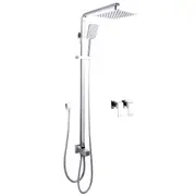 ACA WELS Square 8'' Ultrathin Rainfall Shower Head Handheld Set Adjustable Height Gooseneck Arm Wall Rail Diverter Twin Taps Chrome