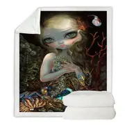 Underwater Art Girl and Her Soft Shell Creatures Throw Blanket
