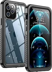 Temdan Case with Built-in Screen Protector Full Body Rugged Heavy Duty Shockproof Dustproof IP68 Waterproof Phone Case for iPhone 12 Pro Max 6.7 inch (Black)