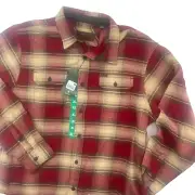 Orvis Flannel Shirt Mens XL Red Tan Plaid Shacket Heavyweight Pockets Jacket NWT