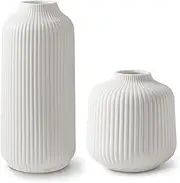 flature Ceramic Vases in Nordic Style, Modern Vase Deco for Pampas Grass, Boho Deco for Windowsill, Vases Set in White Matt, Flower Vase as Home Decoration for Fresh Flowers, Dried Flowers, Set of 2