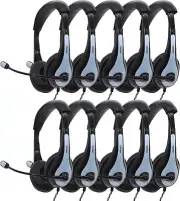 Avid AE-36 White On-Ear Headphones Boom Microphone Classroom Set (10-Pack)