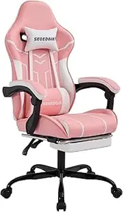 SEGEDOM Video Gaming Chair with Footrest, Ergonomic Gamer Chair with Lumbar Support, Height Adjustable Swivel Racing Gaming Massage Chair, Reclining Computer Office Desk Chair for Adults Pink