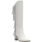 Inc Womens White Fringed Yomesa Pointed Toe Block Heel Leather Boots 6M NWT