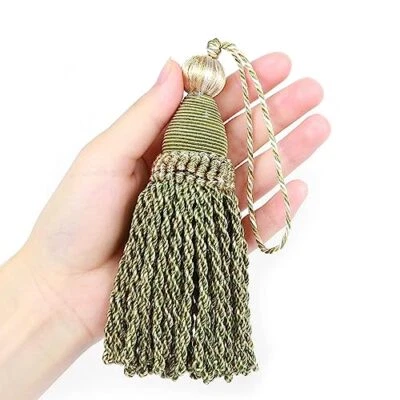 2 Pcs 6" Large Key Tassel with 4.3" Loop Elegant Hand Crafted 2 Pack Mix Green
