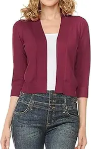 [Urban Look] Women's Basic 3/4 Sleeve Open Front Light Weight Sweater Cardigan