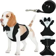 BRKURLEG Dog Vest Tuxedo Harness, Adjustable Dog Harness No Pull for Small Medium Dogs, Dog Wedding Attire Harness with Bow Tie, Comfort Padded Tuxedo Pet Walking Harness