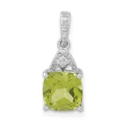 Sterling Silver Rhodium-plated Polished Peridot u0026 Diamond Pendant