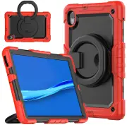 WASSUP Lenovo Tab K10/M10 FHD Plus (2nd Gen) 10.3 inch Shock Case Proof With Screen Protector 360 Degree Handle Ring Folding Stand-Black&Red