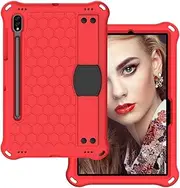 Kids Tablet Case Compatible With Samsung Galaxy Tab S9 Fe 11"（2023）x510N/S9 Fe WiFi x516B Shockproof Protective Rugged Case with Pencil Holder/Shoulder Strap, Soft Portable Handle (Red)
