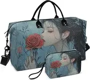 [ZRYSMY] Rose Woman Chinese Duffel Bag for Traveling, Travel Bag Gym Bag, with Multiple Interior Pockets Shoulder Weekender Bag for Women Men with Toiletry Bag 20.5L x 1.9W x 13.8H, Multi-Colored, one
