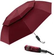 Urvoix Travel Umbrella Compact Windproof - Vented Double Canopy Umbrellas Red