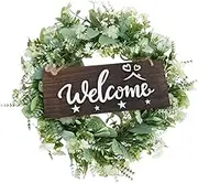 Alipis 1Pc Spring Welcome Eucalyptus Leaf Garland Artificial Decorative Wreath for Front Door Hanging Simulation Greenery Home Decor for Seasonal Decorations
