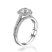 1 2/3 CT Diamond Engagement Ring Set Round F-G/SI2-I1 18K White Gold Size 7