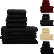 GABA 7 Piece Bath Towel Set, 2 Washcloths, 2 Hand Towels, 2 Bath Towels & 1 Bath Mat, Bath Towel Sets With Bath Mat, Ultra Soft Highly Absorbent Machine Washable Hotel Spa Quality Everyday Use (Black)