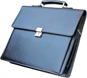 [VOYLUX] Mens Leather Briefcases Office Attorney Student Attache Case Messenger Bag w/Padded Compartment for 15.6" Laptop, Black, Black