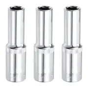 3pcs 6-Point Socket 1/2" Drive by 7/16" SAE 3.09" Length CR-V Deep Sockets