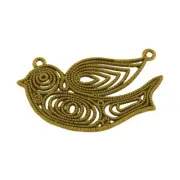 2 Large Bird Pendants Connectors Antiqued Gold Filigree Link Charms 41mm