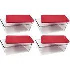 Pyrex 7211 6-Cup Rectangle Glass Storage Dish w/ 7211-PC Red Lid Cover (4-Pack)