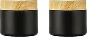 2 Pack 60ml 2oz Black Glass Cream Jars Empty Frosted Sample Jar with Plastic Lids and Inner Liners Travel Storage Containers for Lotion Eyeshadow Moisturizer Lip Balm