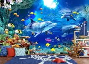 3D Dolphin Bubble G5807 Wallpaper Wall Murals Removable Self-adhesive Honey