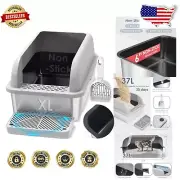 Roomy Teflon Coated Stainless Steel Cat Litter Pan for Large Cats & Multi-Pets