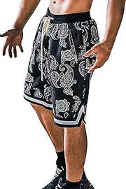 [MECH-ENG] Men's Paisley Shorts Mesh Gym Basketball Shorts Athletic Print Bandana Shorts