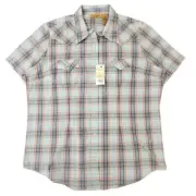 Wrangler Ranch Style Plaid Button Front Shirt Short Sleeves Women's Top Sz LRG