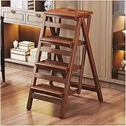 Step Chair 3 Step Stool Wooden Folding Ladder Chair Multi-Use Counter Chair/Kitchen Cabinet Stool Ladder,Portable Ladder Anti-Slip Ladder High Chair(Four Steps)