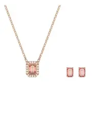 [Swarovski] Una Set Octagon Cut Rose Gold-Tone Plated in Pink