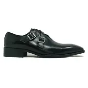 Carrucci Black Leather Cross Double Buckle Monk Strap Men's Loafers (12)