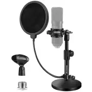Upgraded Desktop Microphone Stand, Adjustable Mic Stand Desk with Pop Filter,...