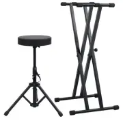 Double Braced Keyboard Stand and Stool Set Black Adjustable Music Equipmen 70096