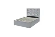 Design Square Luxury Button Tufted Fabric Gas Lift Bed Frame Double Size Pebble