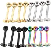[Dolity] 16Pcs Stainless Steel Labret Lip Nose Ear Earrings Piercing Ring Bar Stud