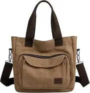 [ZHIERNA] Canvas Tote Purse for Women, Vintage Crossbody Shoulder Bags Small Handbag, Multi-pocket Top Handle Work Bag