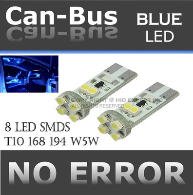 2 pr T10 Canbus No Error 8 LED Chips Blue Front Sidemarker Light Bulb Lamp V240 (for: Honda)