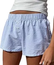 [Seyurigaoka] Y2k Plaid Shorts Cute Baggy Ginghem Boxer Shorts for Women Checked Lounge Pajama Bottom Preppy Sleep Pj Shorts