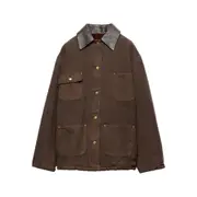 [Prada] Prada Leather-collar Canvas Jacket 38 IT BROWN