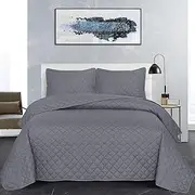 B&B Super King Size Bedspread Bed Throw Embossed Pattern Reversible Quilted Bedspread Set with 2 Pillow Shams - Decorative Quilt Coverlet Bedding Set, Grey