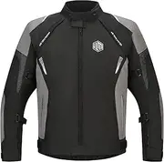 ILM Men’s Motorcycle Jacket with CE Armor and Detachable Thermal Liner All Season Waterproof Jacket Model JF1, Grey, Medium