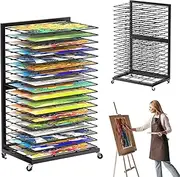 HOOMFIT Portable Art Storage Rack,Painting Drying Rack, 18 Removable Shelves Art Drying Rack with Lockable Wheels