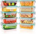 10 Pack Airtight Glass Food Storage Containers, 1040ml, Plastic Lids, Meal Prep