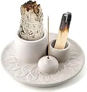 Meltset M Palo Santo Holder, Incense Stick Holder, Sage Holder for Burning, 4 in 1 Ceramic Incense Holder Candle Holder Ash Catcher Smudge Stick Holder for Meditation Yoga Room (White)