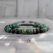 Triple Protection Natural Green Jade Black Onyx Stone Braided Warp Men Bracelet